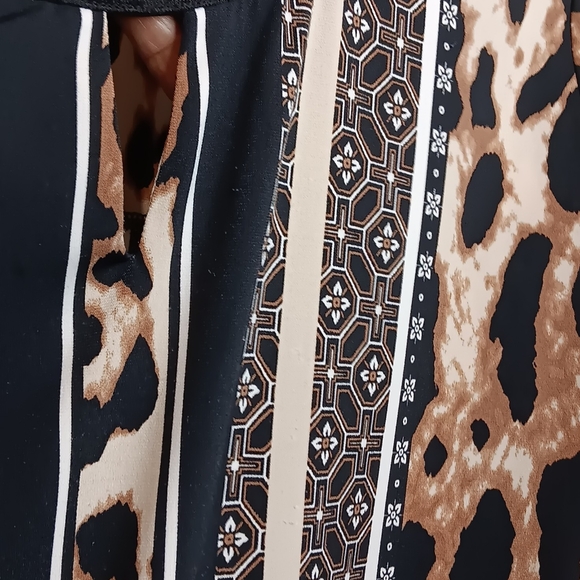 ALFANI Animal Print Peep Hole Jeweled Tunic Top 3/4 Bell Sleeves Large - Picture 5 of 8